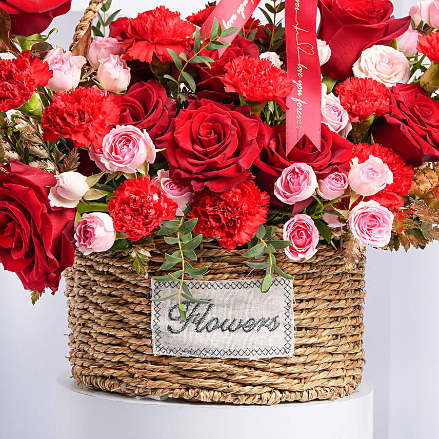 Basket Full of Beautiful Flowers With I Love You Balloon