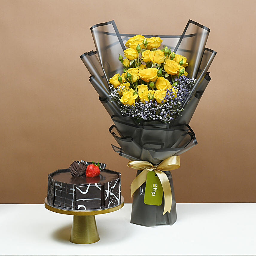 Golden Twilight Roses and Cake Delight