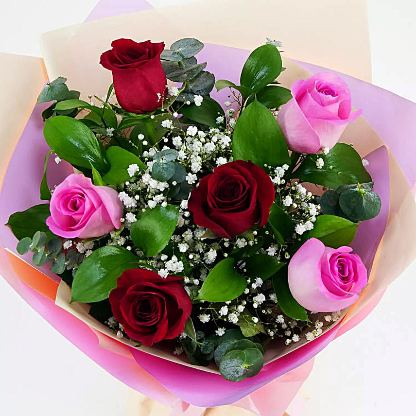 Pink and Red Roses with Red Velvet Cake