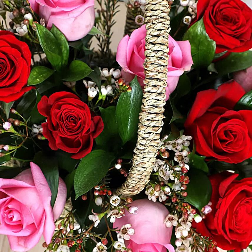 Red and Pink Roses Mini Basket