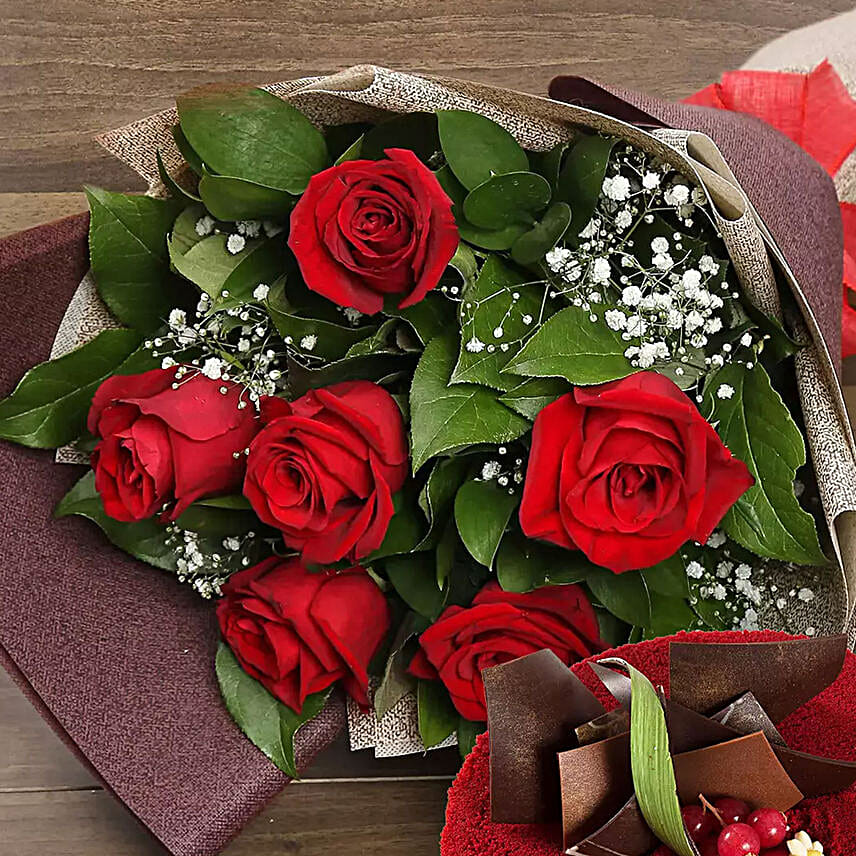 Red Roses with Red Velvet Cake