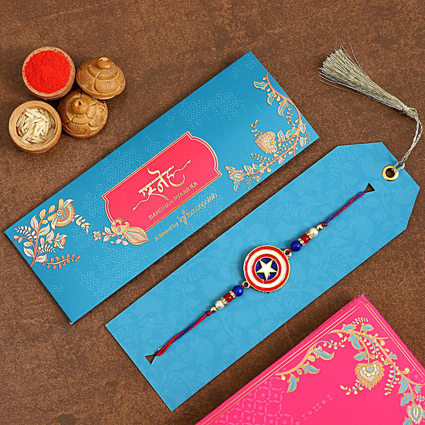 Superhero Captain America Rakhi For Kids With 100 Gms Almonds Exp