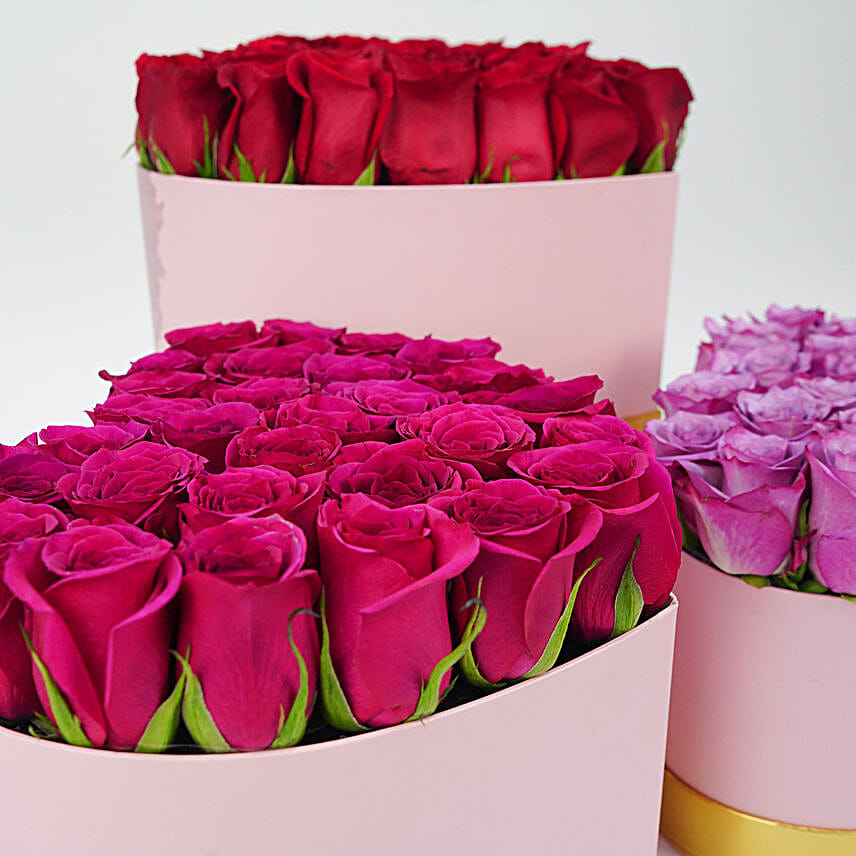 Trio Of Roses Charm In Heart Shape Boxes