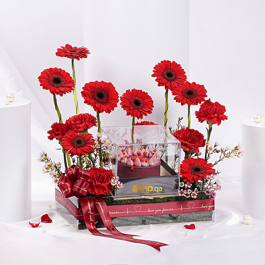 Valentines Flowers and Cake Tray