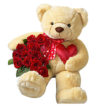 Red Roses And Medium Teddy Combo:Best Gift Seller in Qatar