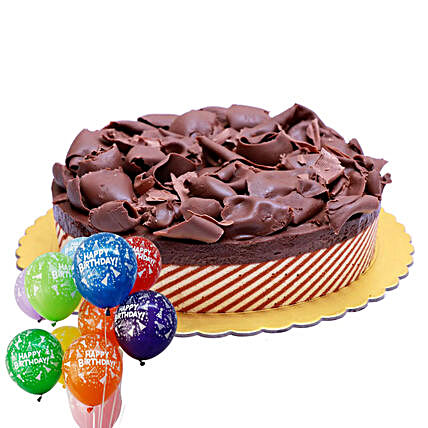 Chocolate Mousse Cake & Balloons Combo:Send Get Well Soon Gifts to Qatar
