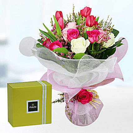 tulip n roses with chocolates online