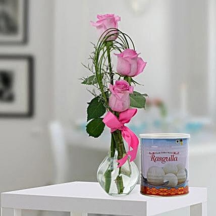 Pink Roses Arrangement And Rasgulla Combo:Teachers Day Gifts In Qatar