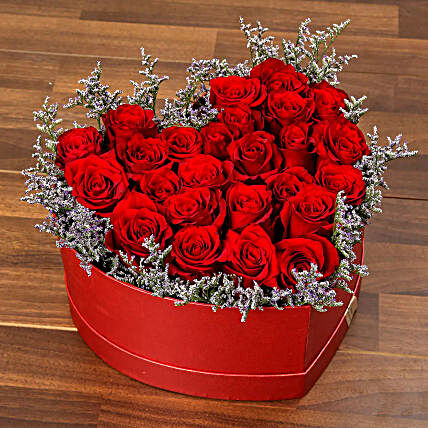 Red Roses In Heart Shape Box:Rose Day Gift Delivery in Qatar