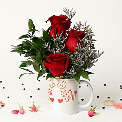 Flowers In Hearts Printed Mug:Send Rose Day Gifts to Qatar