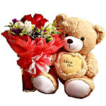 Rose Bouquet And Small Teddy Combo