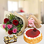 Strawberry Cake with Mixed Roses And Chocolates
