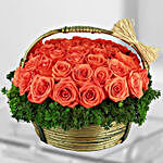 30 Stems Orange Roses Basket