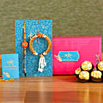 Orange Pearl And Lumba Rakhi Set With 3 Pcs Ferrero Rocher