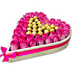 Heart Shape Arrangement of Pink Rose & Ferrero