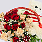 Basket of Cute Teddies & Roses