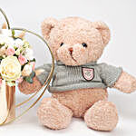 Mixed Flowers Heart Vase & Teddy