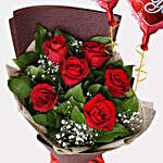 6 Red Roses Bouquet With I Love You Balloons