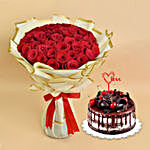 Red Roses with Black Forest Love Cake