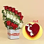 Roses Arrangement and Heart Shape Valentine Cake