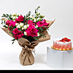 Beautifully Wraped Hand Bouquet with Strawberry Cake