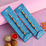 Traditional Pearl Studded Rakhi Set And 2 Pcs Of Kitkat