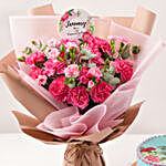 Birthday Wish Carnation Bouquet And Cake