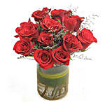 12 Red Roses Round Glass Vase