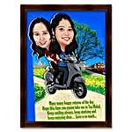 Birthday 3D Couple Caricature on Scooter