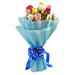 Mixed Roses Blu Paper Bouquet