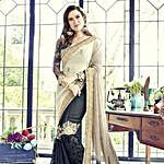 Black and Grey Contrasting Party Wearing Embroidered Saree