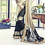 Black and Grey Contrasting Party Wearing Embroidered Saree
