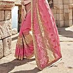 Pink and Beige Embroidered Festive Wear Saree