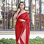 Pink and Red Festive Wear Printed Saree