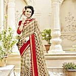 Printed Beige and Ref Formal Saree