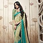 Beige and Green Printed Casual Saree