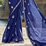 Blue Chiffon Traditional Embroidered Saree