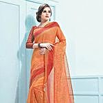 Orange Blended Cotton Traditional Printed Saree