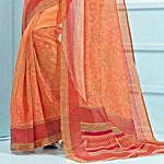 Orange Blended Cotton Traditional Printed Saree