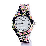 Black N Pink Floral Watch For Women