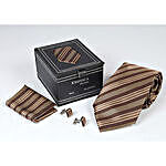 Brown Striped Micro Silk Tie Set