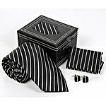 Black Striped Micro Silk Tie Set