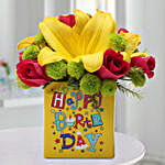 Pink Roses & Yellow Asiatic Lilies Birthday Vase