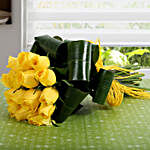 Long Stem Yellow Roses & Leaves Bouquet