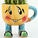 Two Layer Bamboo Plant With Smiley Vase