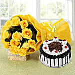 Yellow Roses Bouquet & Black Forest Cake