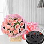 Pink Roses 15 with Cake