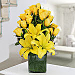 Yellow Roses & Asiatic Lilies Vase Arrangement