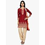 Maroon & Beige Pure Cotton Dress Material