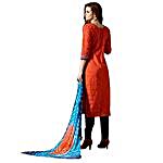 Orange & Blue Cotton Blend Dress Material